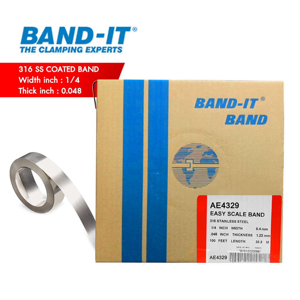 BAND IT AE432 สายรัดสแตนเลส 316 (เคลือบ) ความกว้าง 1/4" (6.4 mm) กล่องกระดาษ