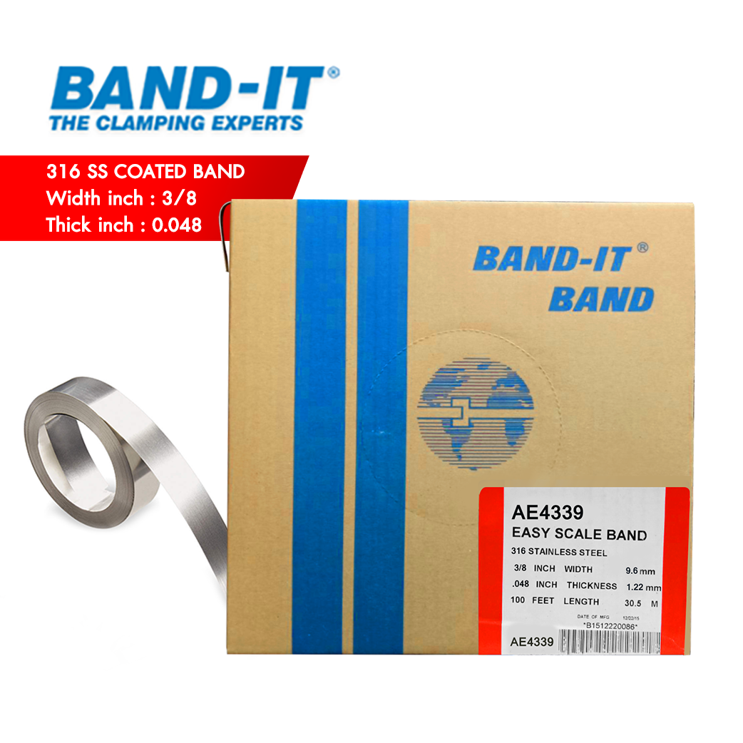 BAND IT AE433 สายรัดสแตนเลส 316 (เคลือบ) ความกว้าง 3/8" (9.6 mm) กล่องกระดาษ