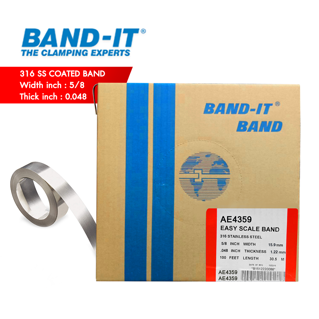 BAND IT AE435 สายรัดสแตนเลส 316 (เคลือบ) ความกว้าง 5/8" (15.9 mm) กล่องกระดาษ