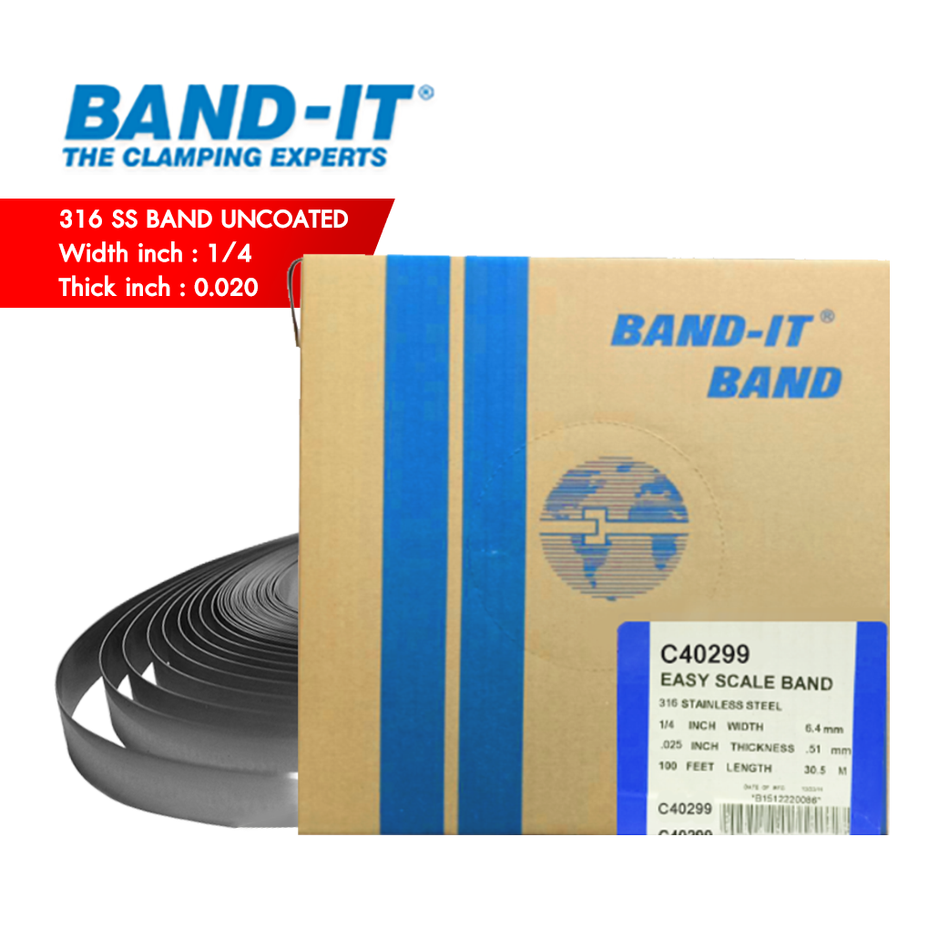 BAND IT C402 สายรัดสแตนเลส 316 (ไม่เคลือบ) ความกว้าง 1/4" (6.4 mm) กล่องกระดาษ