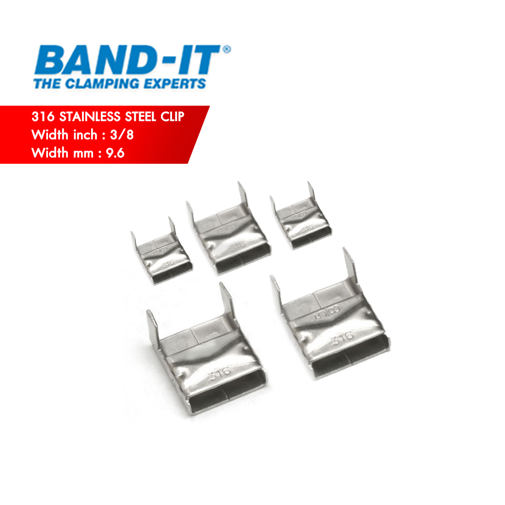 BAND-IT AE453 กิ๊บรัดสแตนเลส 316 SS Stainless Steel Clip ความกว้าง 3/8" (9.60 mm) 100 ea/box