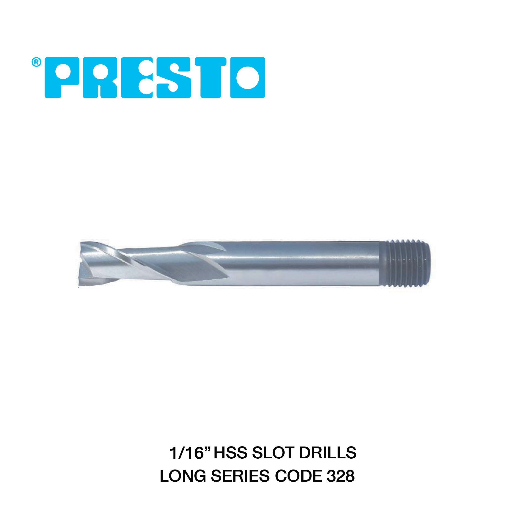 PRESTO เอ็นมิลล์กัดร่องลิ่ม 2 คม - แบบยาว ขนาด 1/16