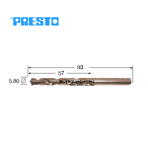 PRESTO ดอกสว่านไฮสปีดโคบอลเจาะสแตนเลส - ก้านกลม ขนาด 5.80 มม.
