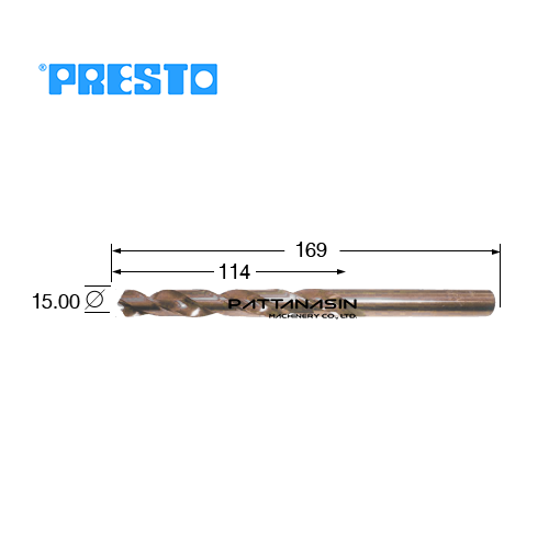 PRESTO ดอกสว่านไฮสปีดโคบอลเจาะสแตนเลส - ก้านกลม ขนาด 15.00 มม.
