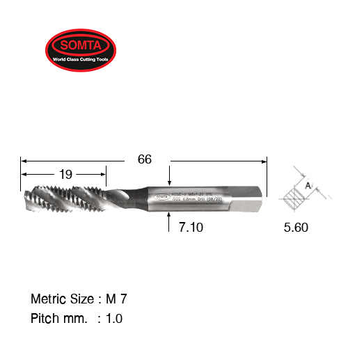 SOMTA ดอกต๊าปเครื่องไฮสปีดเกลียวสว่าน - (แมชชีน) ขนาด M7 x 1 มม.
