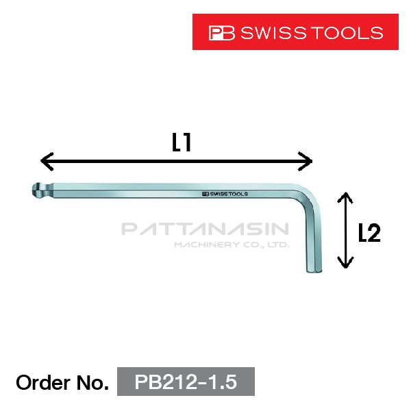 PB SWISS TOOLS ประแจหกเหลี่ยมหัวบอลชนิดสั้น รุ่น PB212-1.5