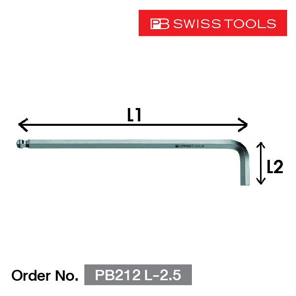 PB SWISS TOOLS ประแจหกเหลี่ยมหัวบอลชนิดยาว ขนาด 2.5 มม.