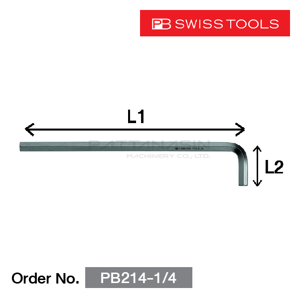 PB SWISS TOOLS ประแจหกเหลี่ยมชนิดยาว ขนาด 1/4"