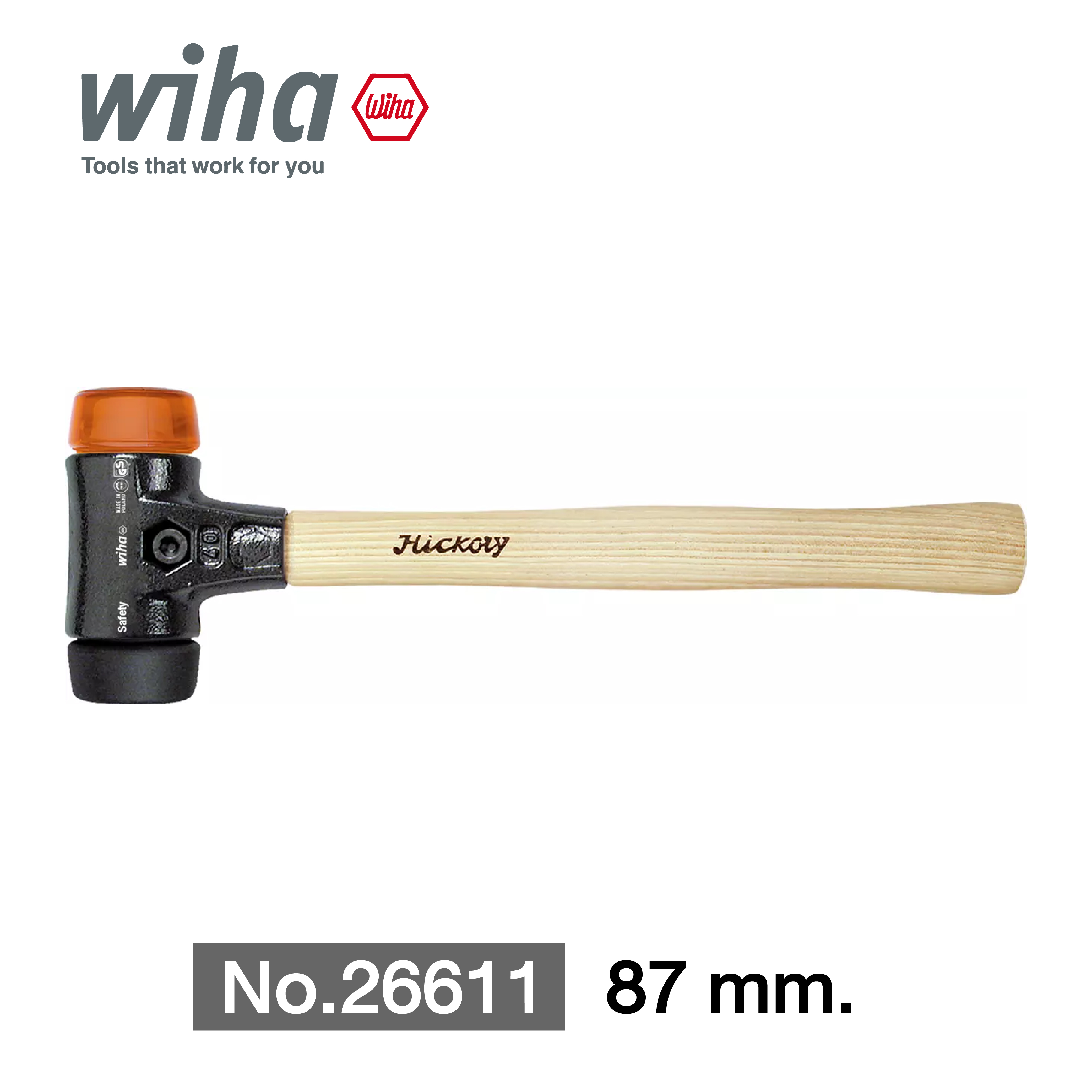 WIHA ค้อนไนล่อน 832-38/30 No.26611 (หัวส้ม+หัวดำ) Dia 30 mm.
