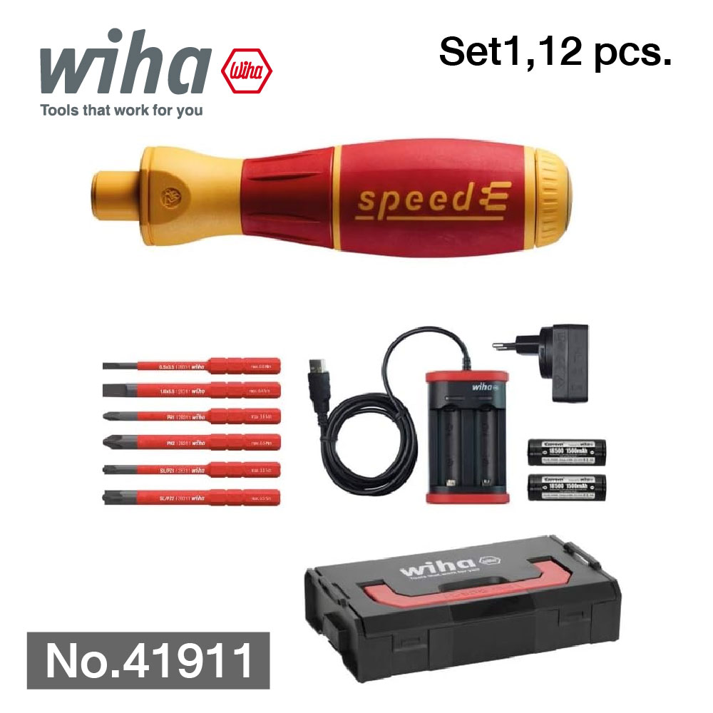WIHA ชุดไขควง SpeedE SET 1 Series 590 E-screwdriver Set 1 speedE Mixed 12 pcs No.41911