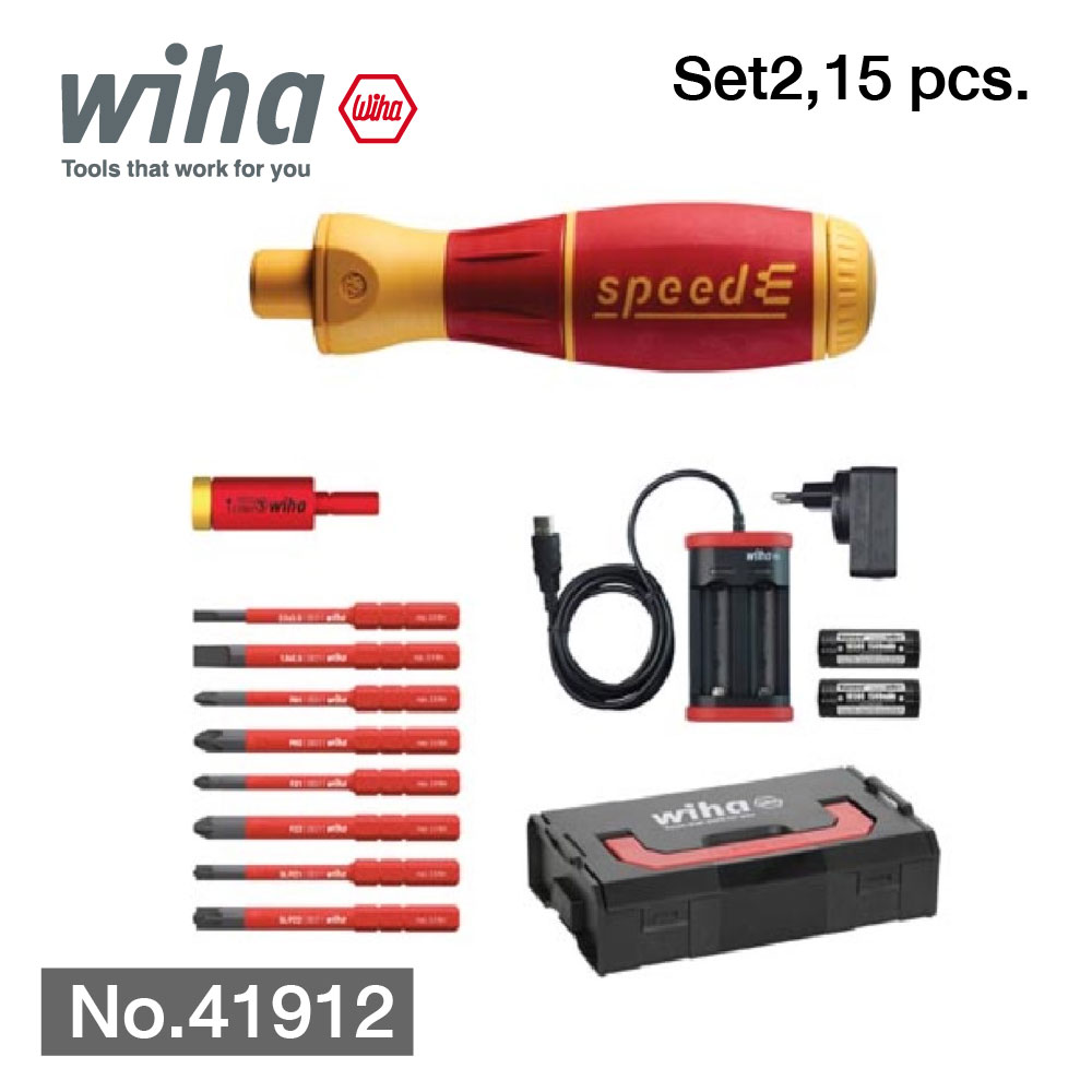 WIHA ชุดไขควง SpeedE SET 2 Series 590 E-screwdriver Set 2 speedE Mixed 15 pcs No.41912