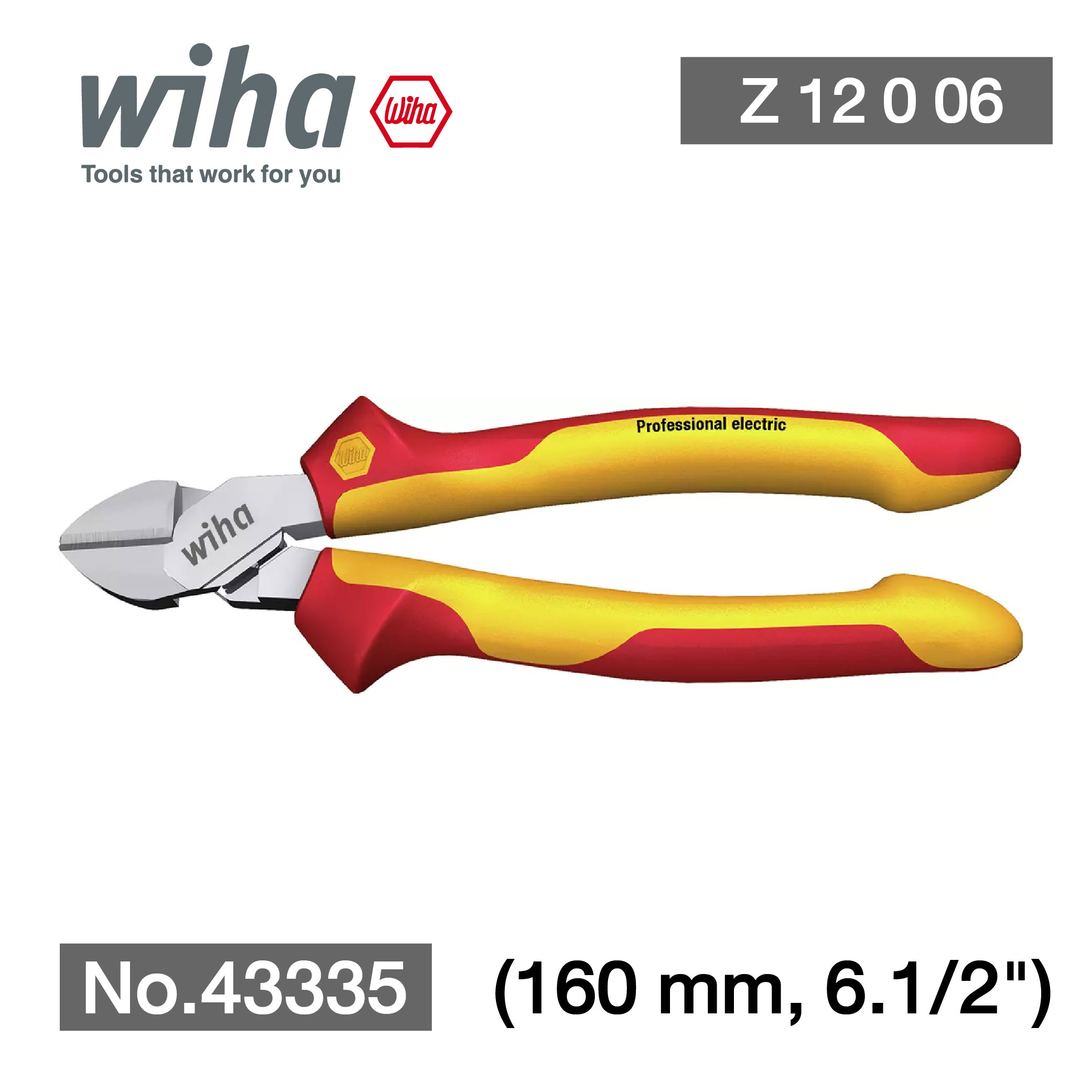 WIHA คีมตัดปากเฉียง VDE Z 12 0 06 No.43335 (160 mm, 6.1/2")