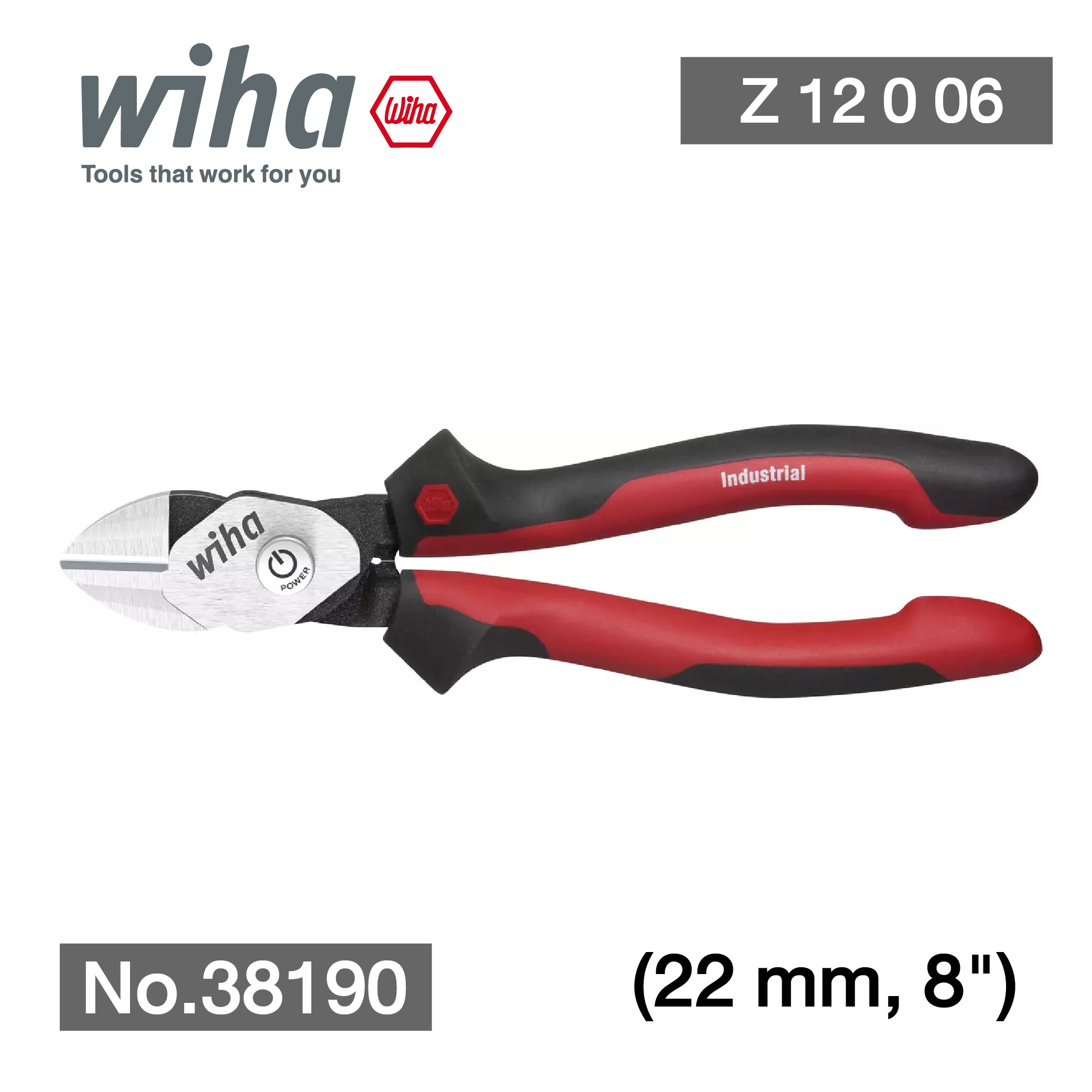 WIHA คีมตัดปากเฉียง ดำ-แดง BiCut ขนาด 8" (200mm.) No.38190