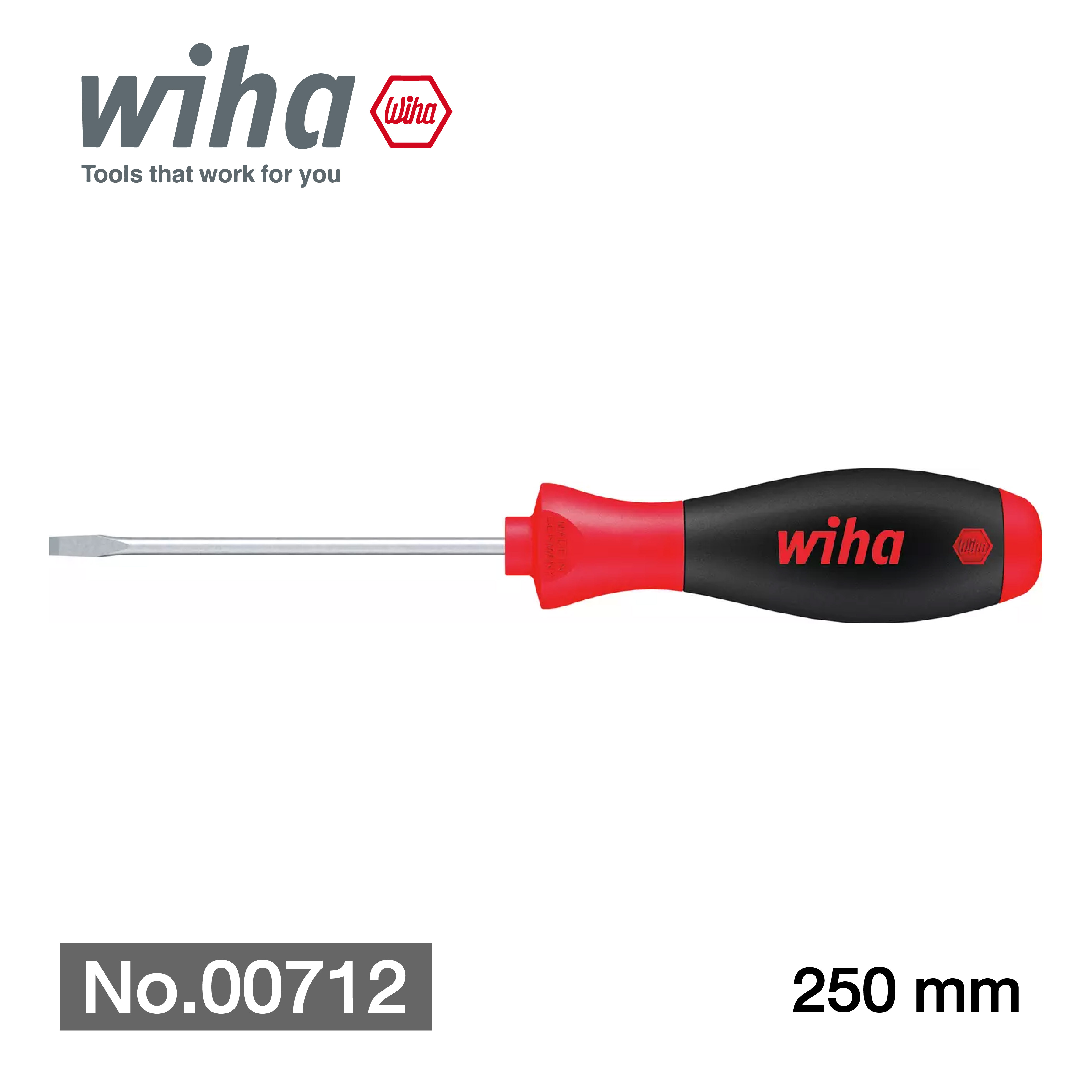 Wiha 302 ไขควงปากแบนด้ามนิ่ม ดำ-แดง งานหนัก No.00712 ขนาด 12.0x250 mm.