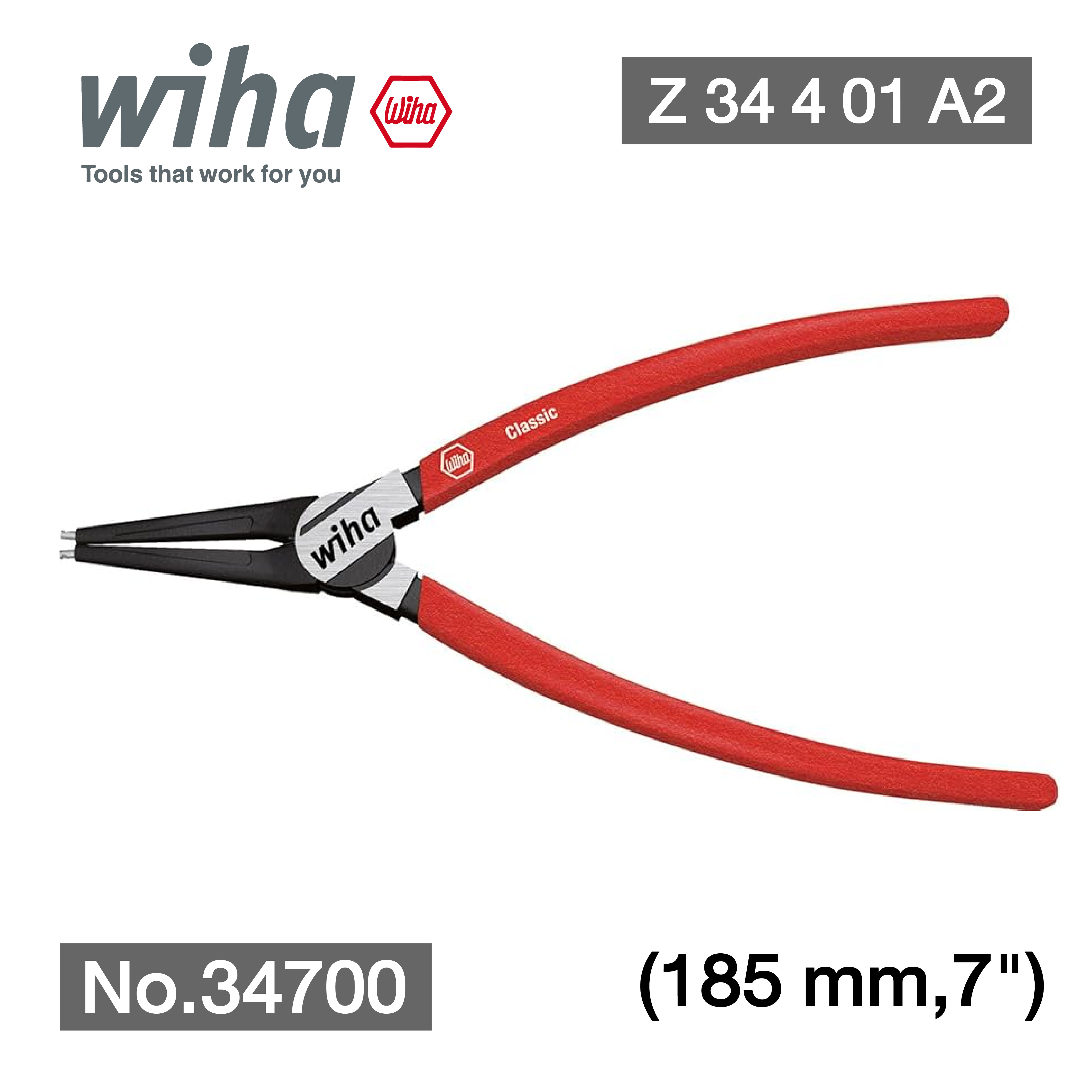 WIHA คีมถ่างแหวนปากตรง Z 34 4 01 A2(19-60) No.34700 (185 มม,7")