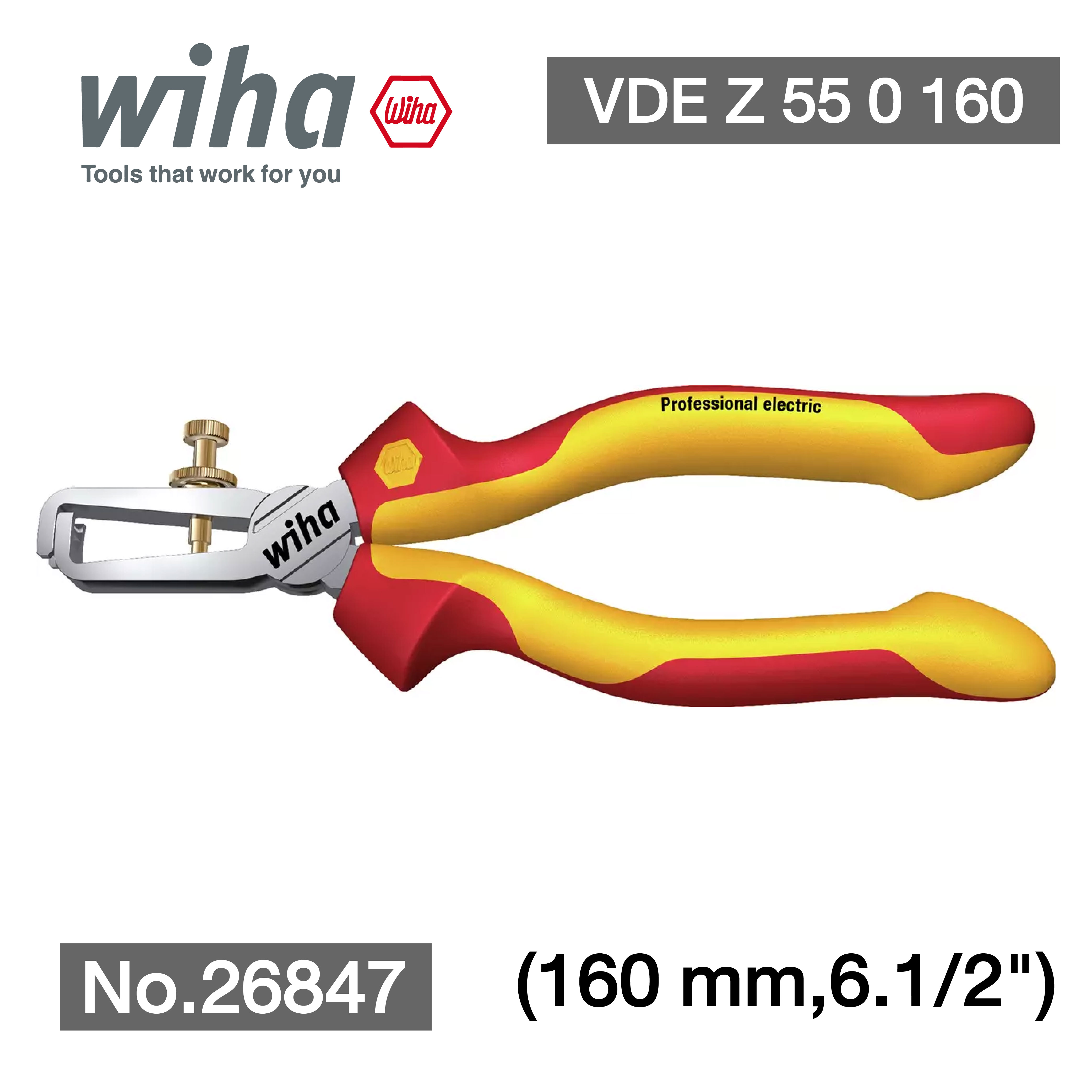 WIHA คีมปอกสายไฟ VDE Z 55 0 160 No.26847 (160 มม,6.1/2")