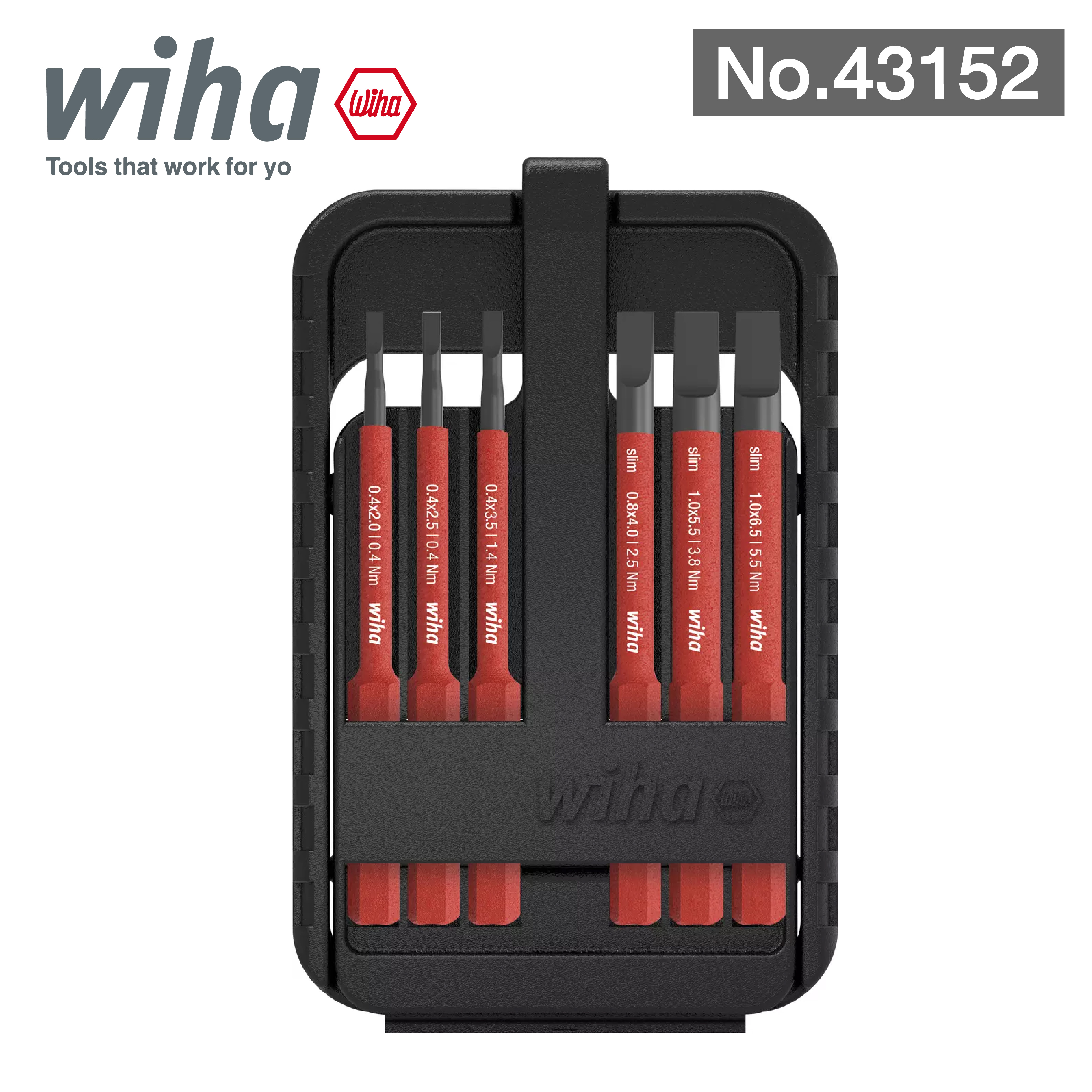 WIHA ชุดดอกไขควง slimBit electric bit set Slotted, ขนาด 6 มม. No.43152 (7ตัว/ชุด)