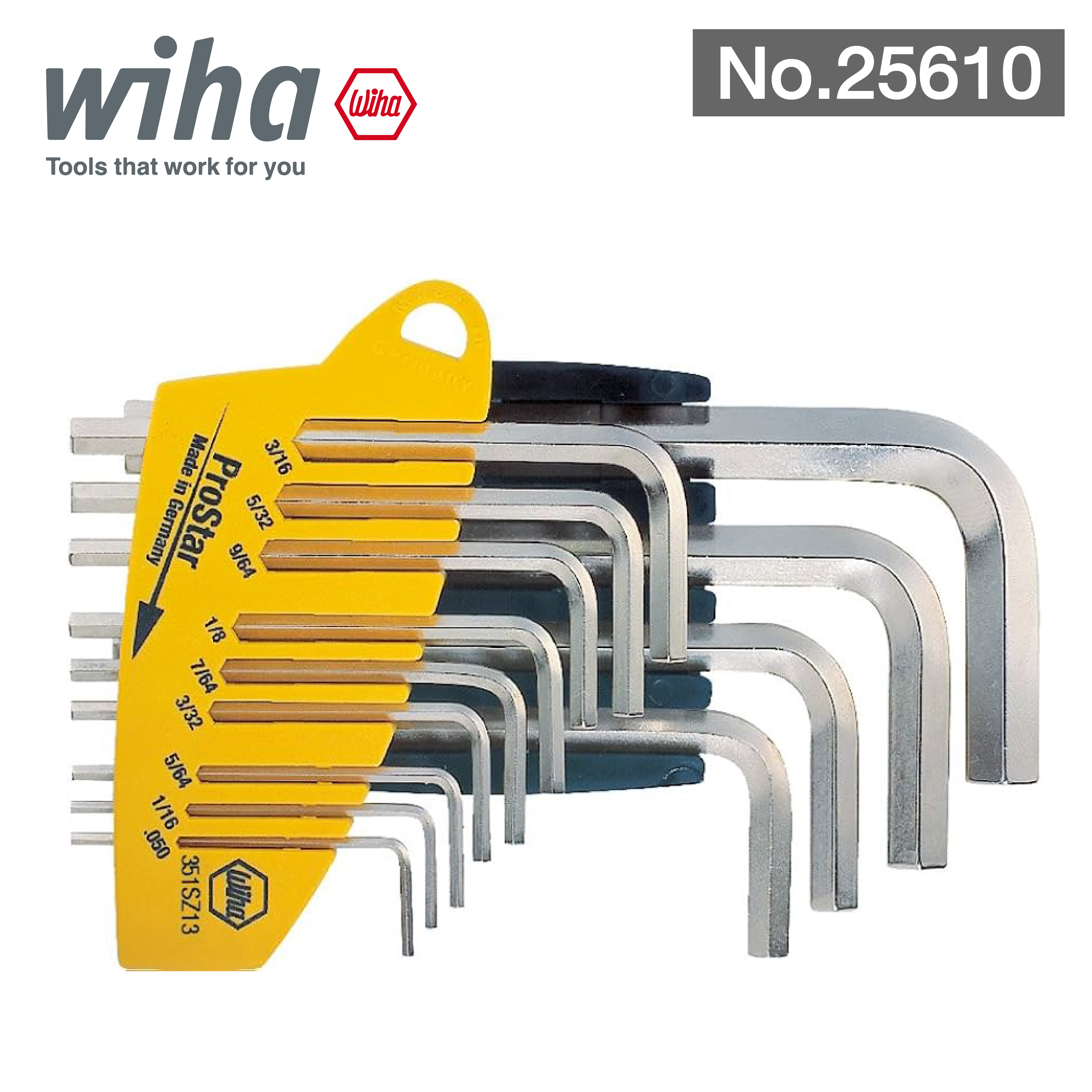 WIHA ชุดประแจหกเหลี่ยม 351 SZ13 No.25610 (0.05-3/8") (13 ea/set)