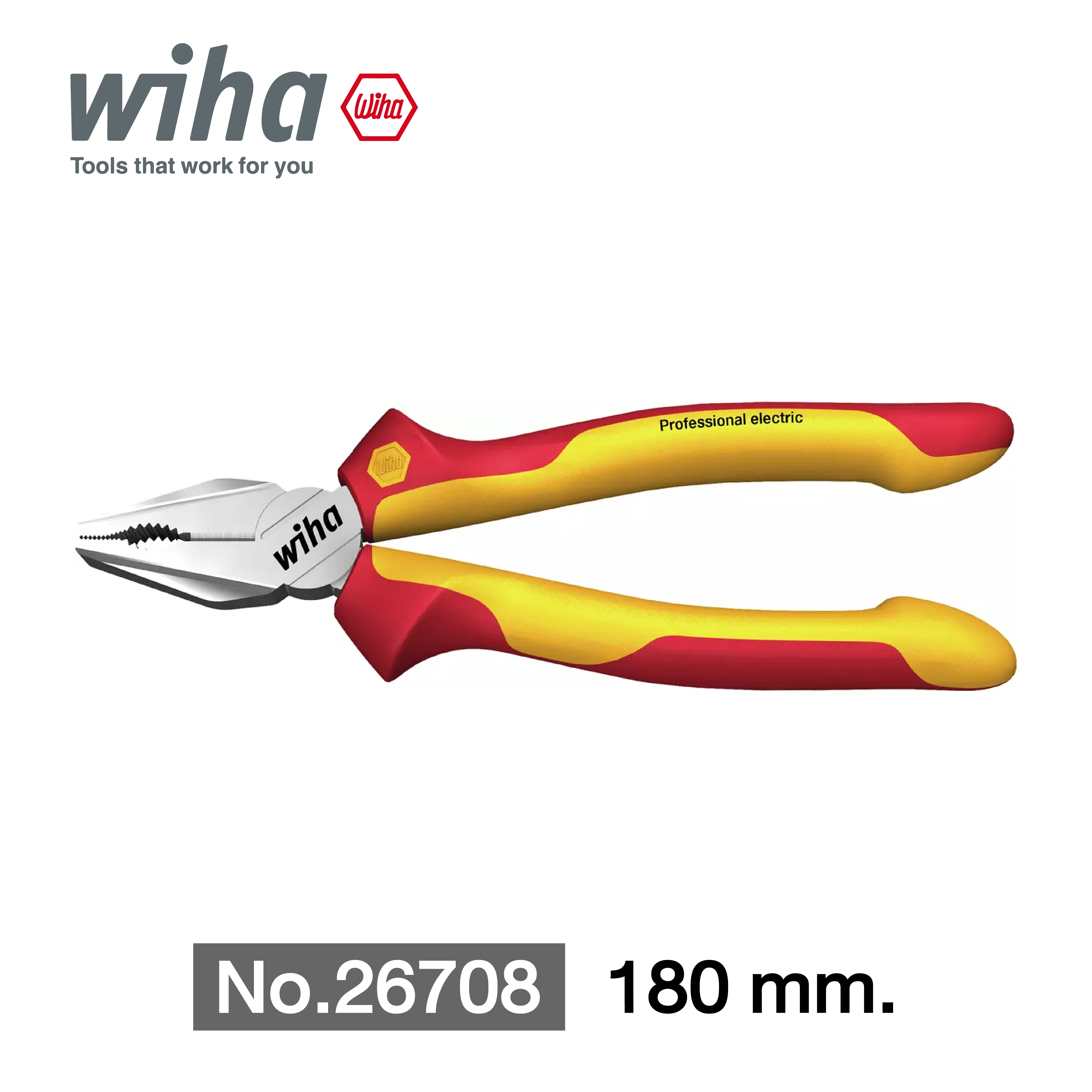 WIHA คีมตัดปากจิ้งจก VDE Z 01 0 06 No.26708 (180 มม,7")