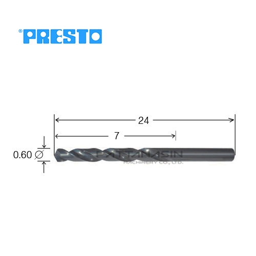 PRESTO ดอกสว่านไฮสปีดเจาะเหล็ก - ก้านกลม ขนาด 0.60 mm.