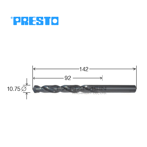 PRESTO ดอกสว่านไฮสปีดเจาะเหล็ก - ก้านกลม ขนาด 10.75 mm.