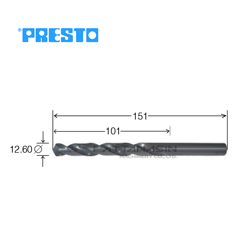PRESTO ดอกสว่านไฮสปีดเจาะเหล็ก - ก้านกลม ขนาด 12.60 mm.