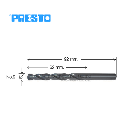 PRESTO ดอกสว่านไฮสปีดเจาะเหล็ก - ก้านกลม เบอร์ 9
