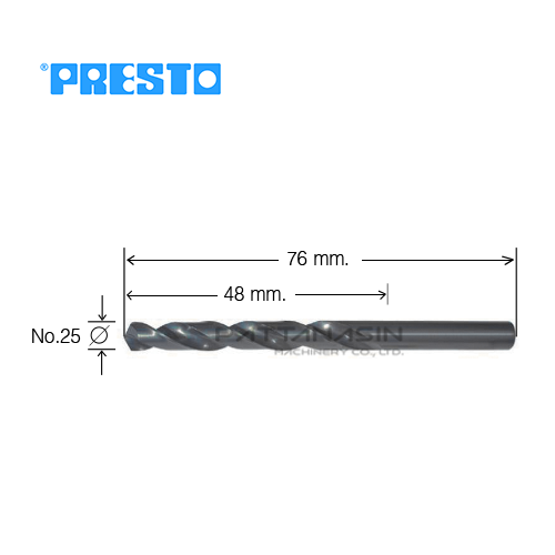 PRESTO ดอกสว่านไฮสปีดเจาะเหล็ก - ก้านกลม เบอร์ 25