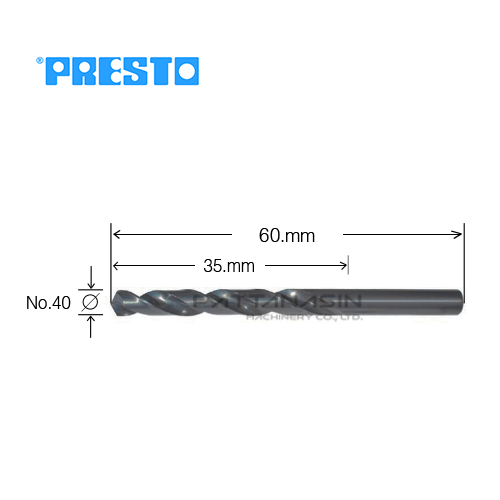PRESTO ดอกสว่านไฮสปีดเจาะเหล็ก - ก้านกลม เบอร์ 40